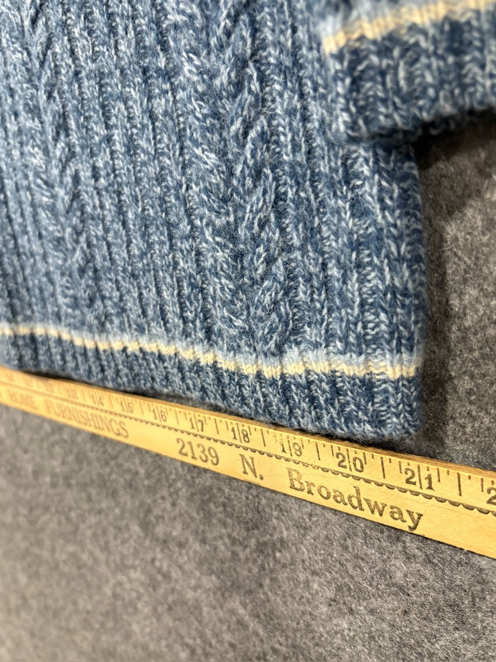 Vintage Pure Shetland Wool Chunky Ribbed Cable Knit Sweater Womens Blue M Preppy - Picture 8 of 10